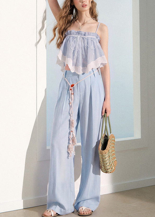 Dame todelt sommerdress med blonder og volanger 2