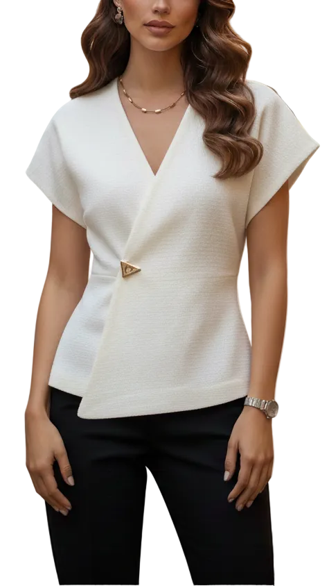 Damebluse V-hals Omslag Moderne Design 0