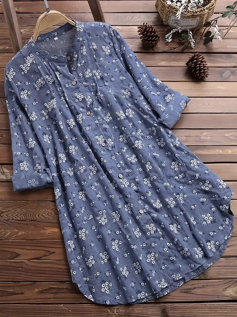 Damebluse med Blomstermønster og V-hals 2