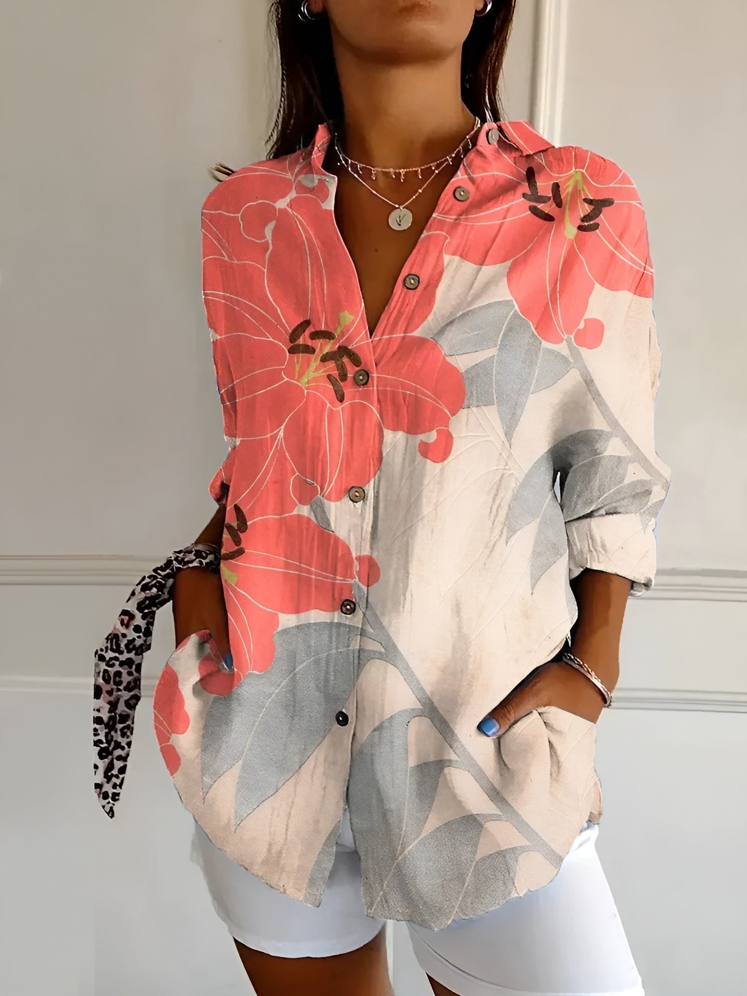 Damebluse med Lunefulle Trykk Avslappet Stil 6