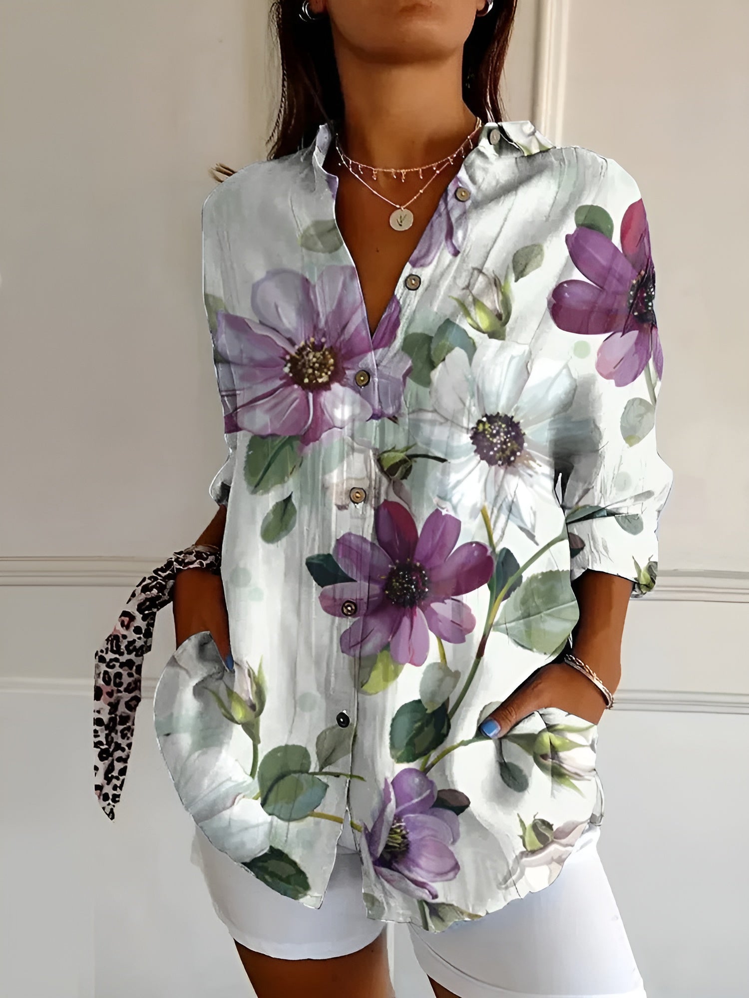 Damebluse med Lunefulle Trykk Avslappet Stil 7