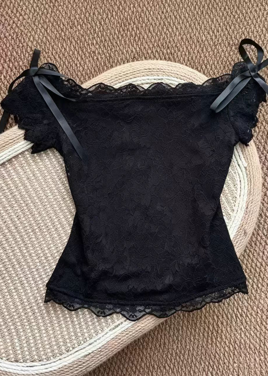 Damebluse med V-hals og Sløyfedetalj 0