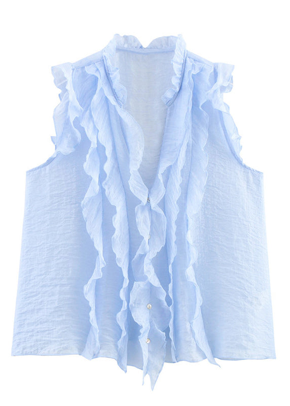 Damebluse med V-hals og volanger sommerstil 4