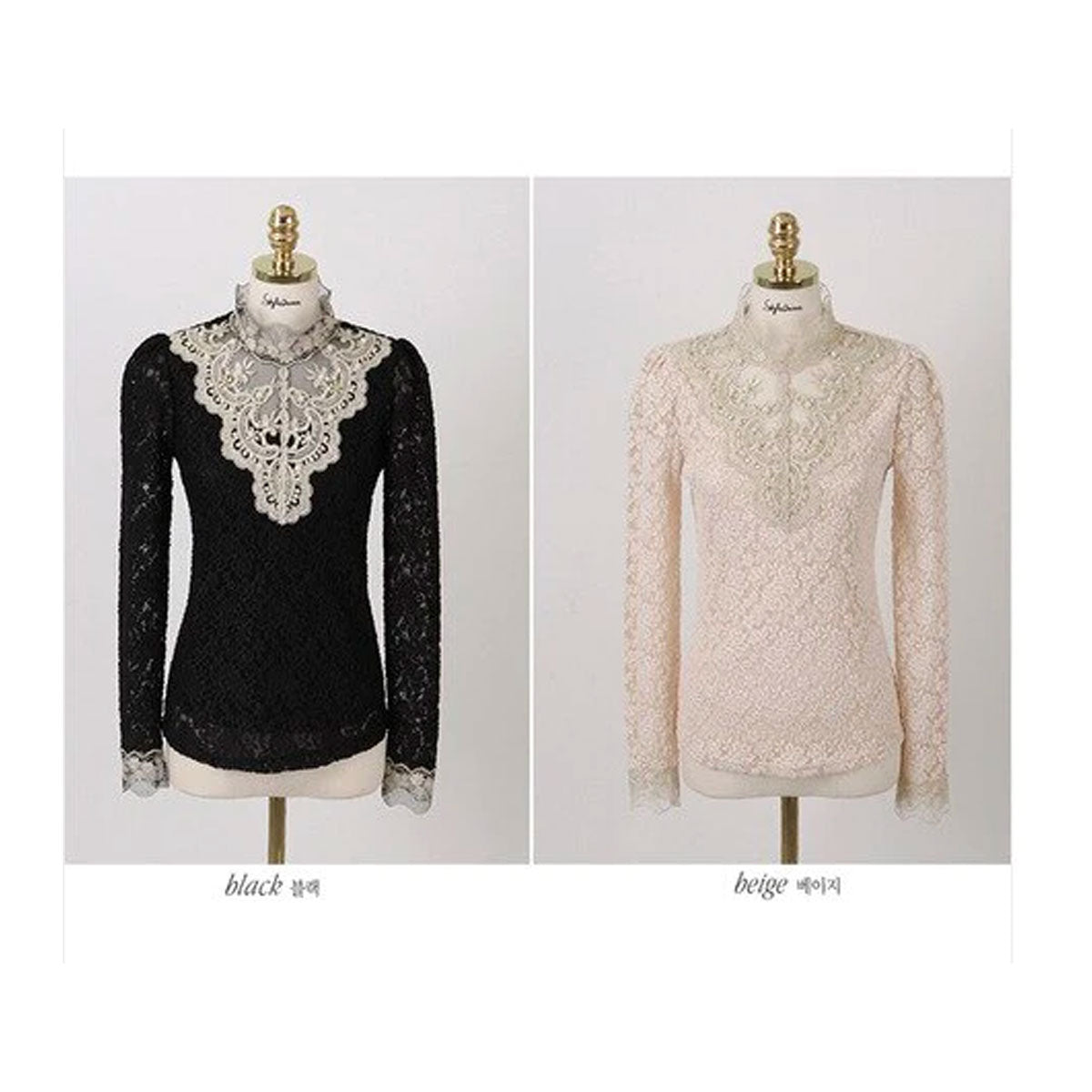 Damebluse med broderi og meshpaneler 6