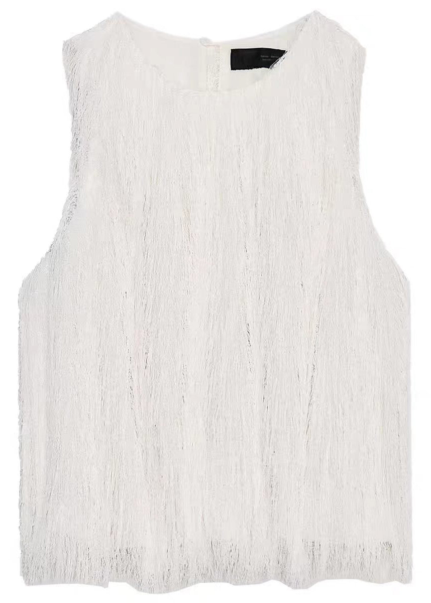 Damebluse med rund hals og duskdetaljer 4