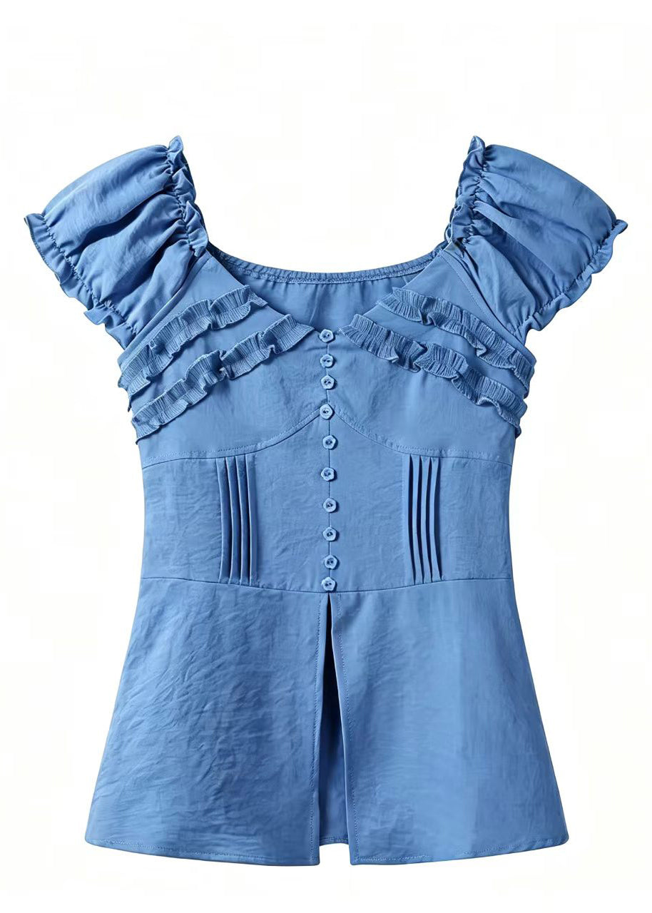Damebluse med volang og åpen side i sommerstil 4