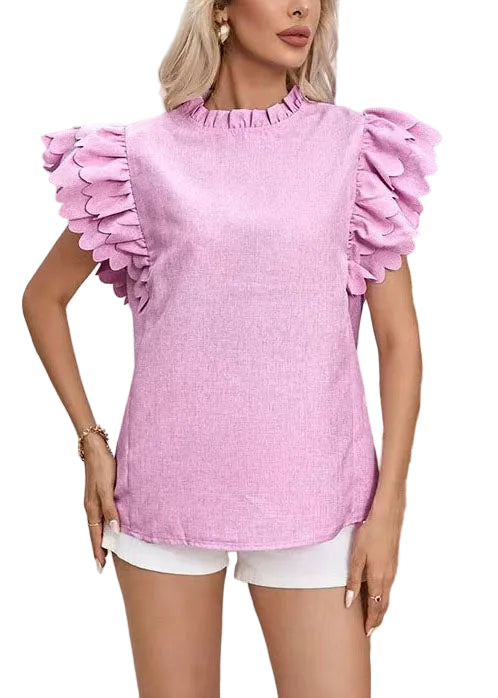 Damebluse med volanger og butterfly-ermer 0