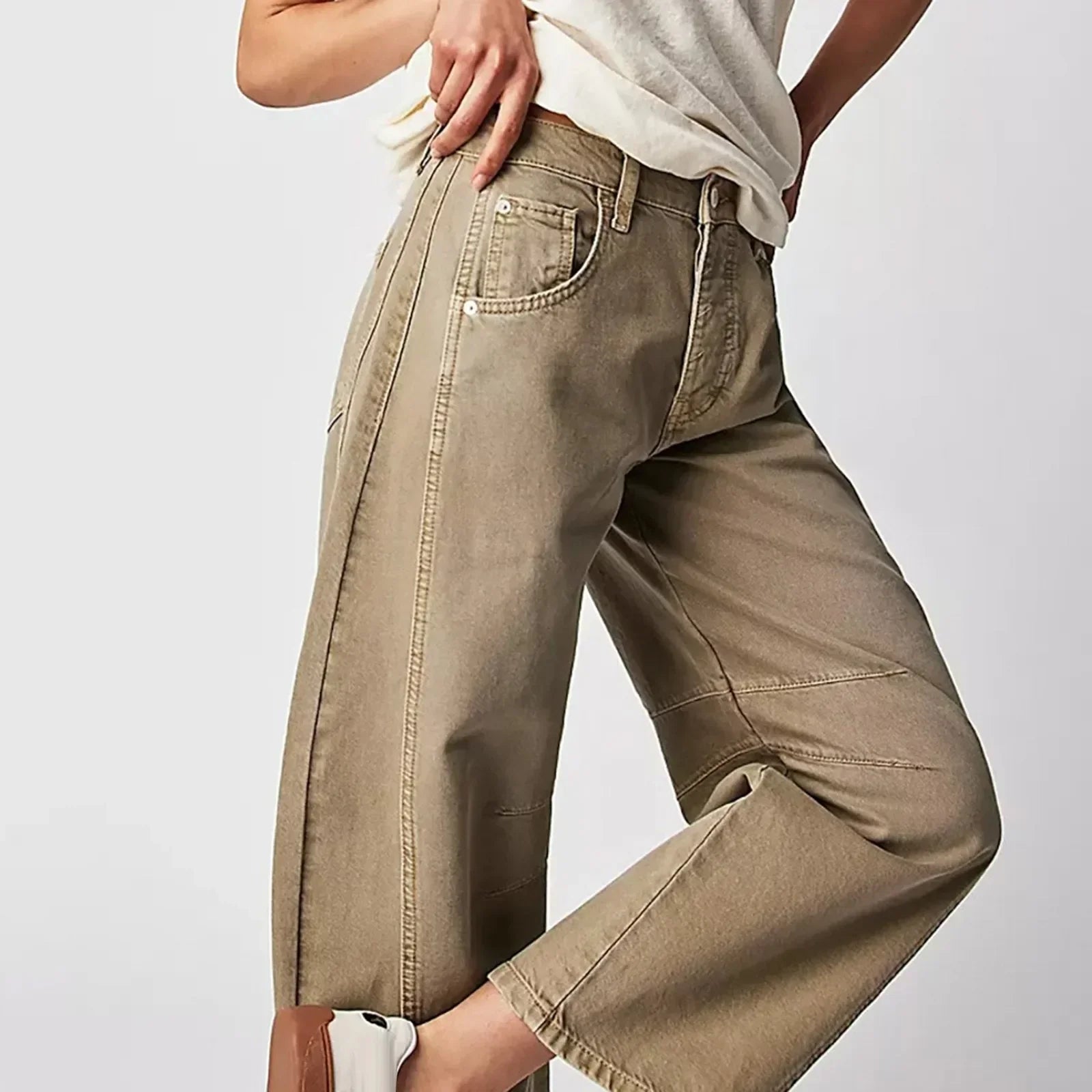 Damejeans med Brede Ben og Lav Midje Uformell Stil 1
