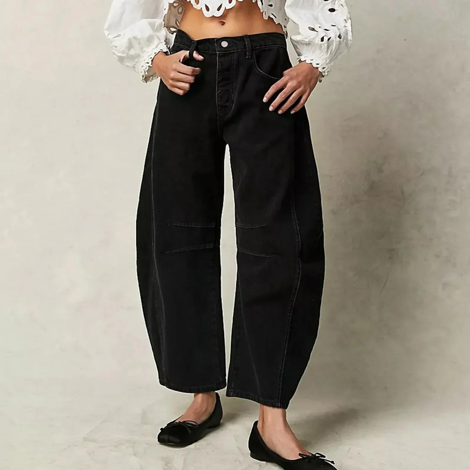 Damejeans med Brede Ben og Lav Midje Uformell Stil 4