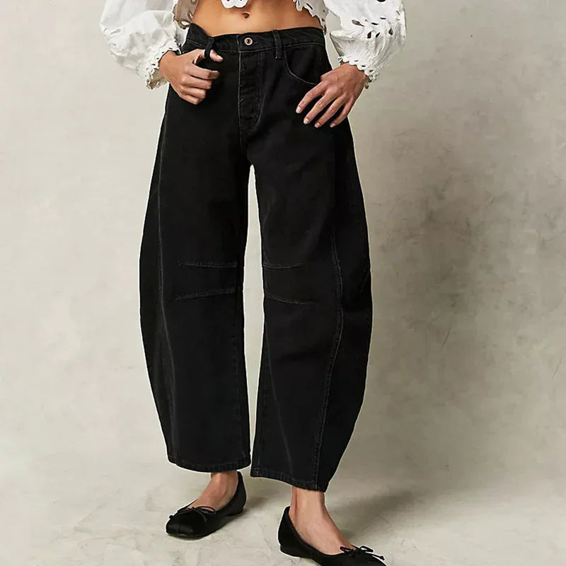 Damejeans med brede ben og høy midje 2