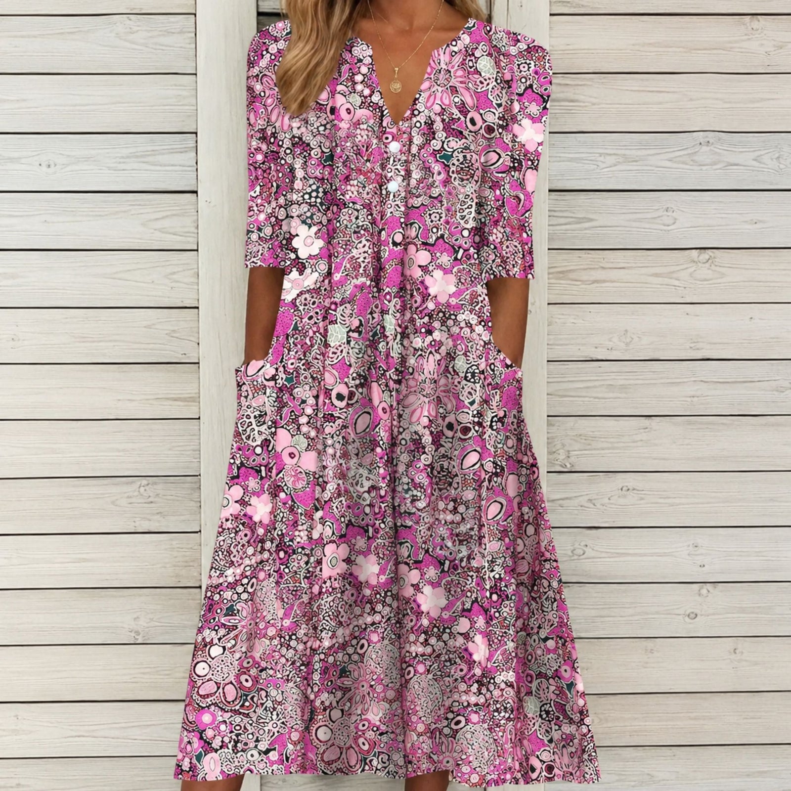 Damekjole med blomstermønster, lettvekt, for vår- og sommeraktiviteter 2