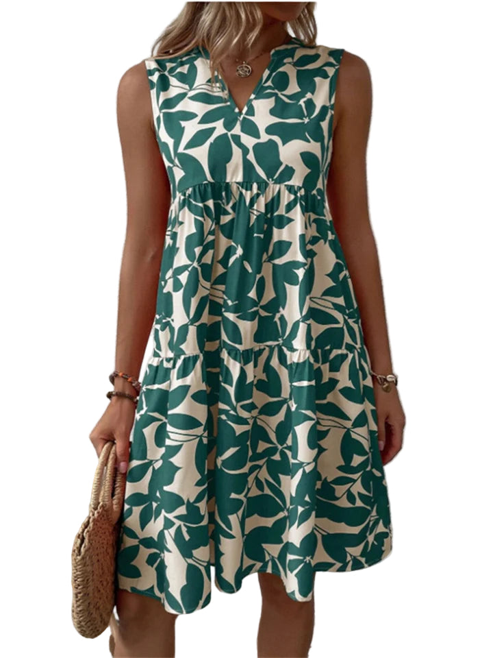 Damen A-Linien Sommerkleid mit Blumenmuster 0