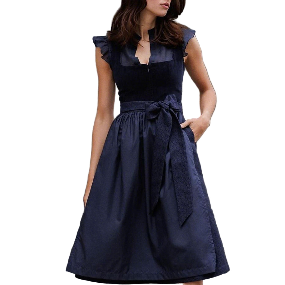 Damen Dirndlkleid Marineblå med Schürze 0
