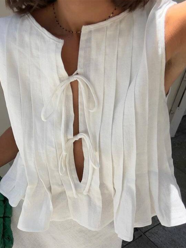 Damens Bluse med Stropper i Bomull og Lin 6