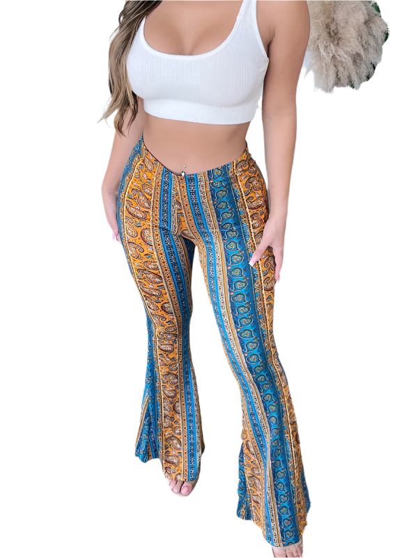 Damer Boho Printed Skinny Bukser Flared Ankel Polyester Elastan 0
