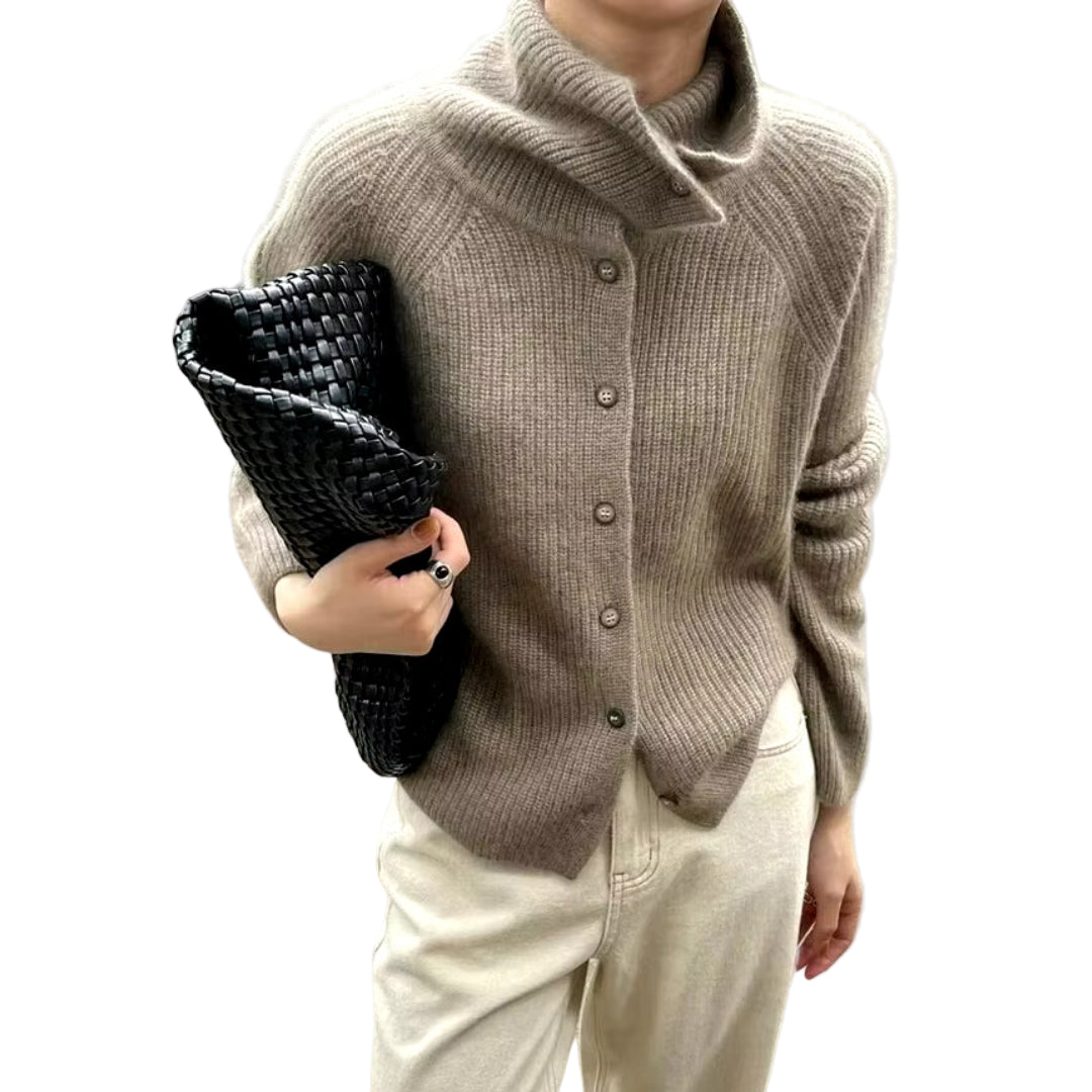 Damer Chunky Strikket Cardigan med Høy Krage 0