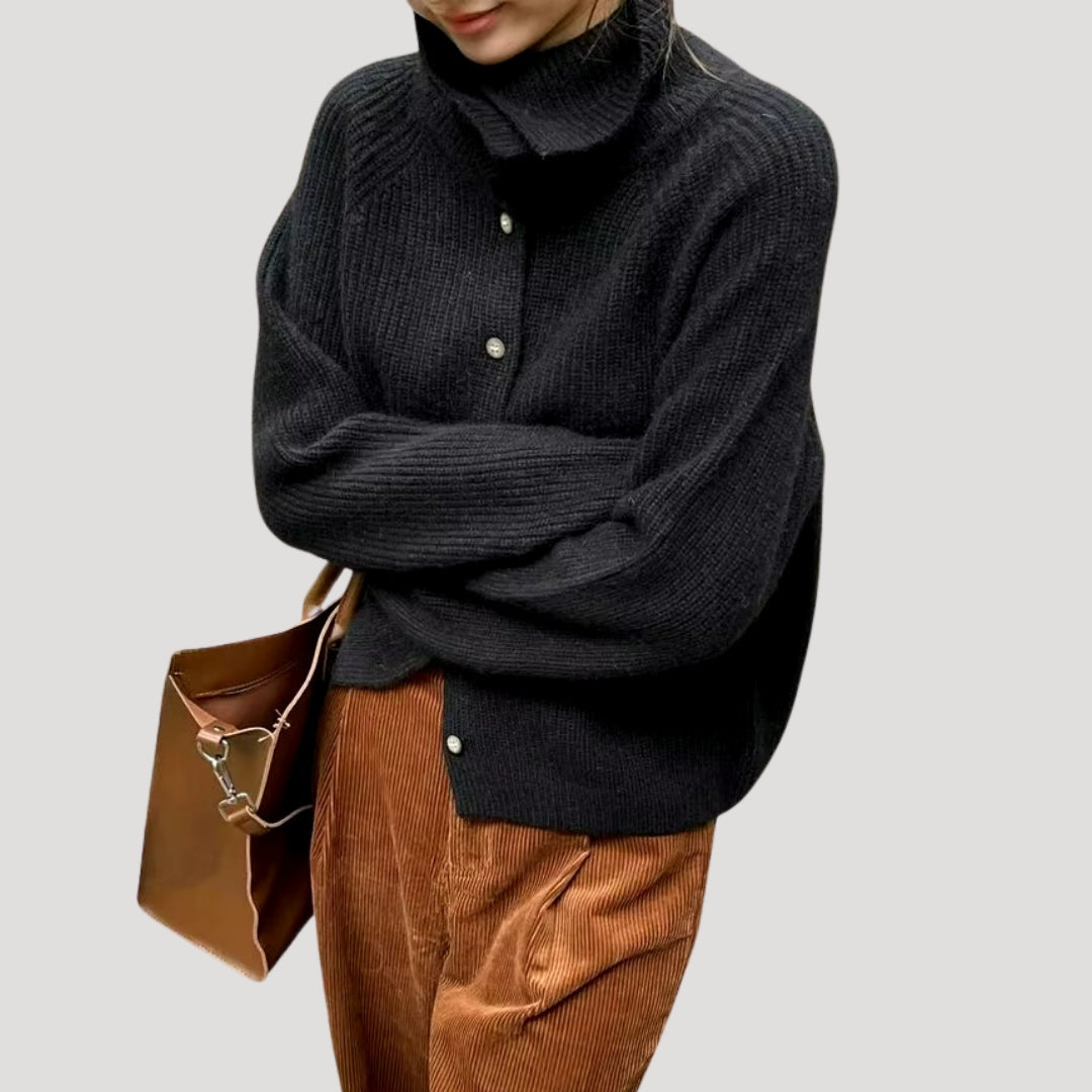 Damer Chunky Strikket Cardigan med Høy Krage 2