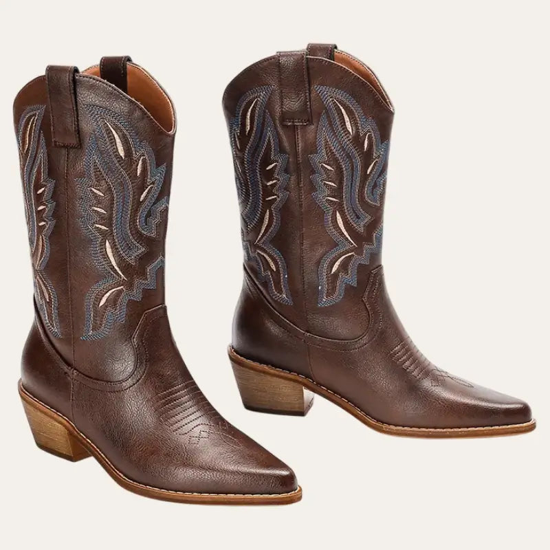 Damer Cowboystøvler Tradisjonell Brun Lær med Gummisåle 1