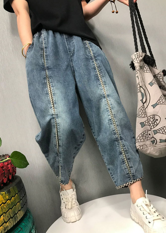 Damer Denim Bukser Boho Stil Med Patchwork-Design 1
