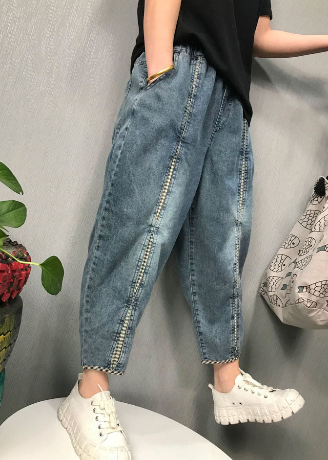 Damer Denim Bukser Boho Stil Med Patchwork-Design 3