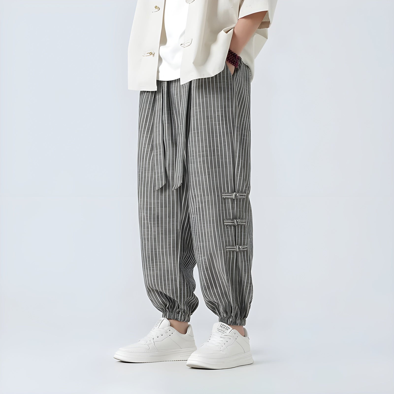 Damer Harem Bukser med Knuteknapper og Stripemønster 2