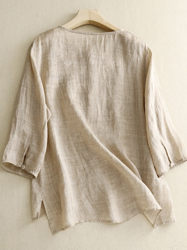 Damer Retro Topp Rund Hals Broderi Bomull Lin 2