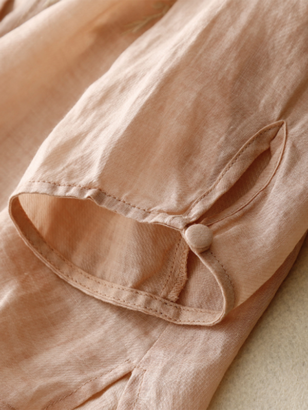 Damer Retro Topp Rund Hals Broderi Bomull Lin 4