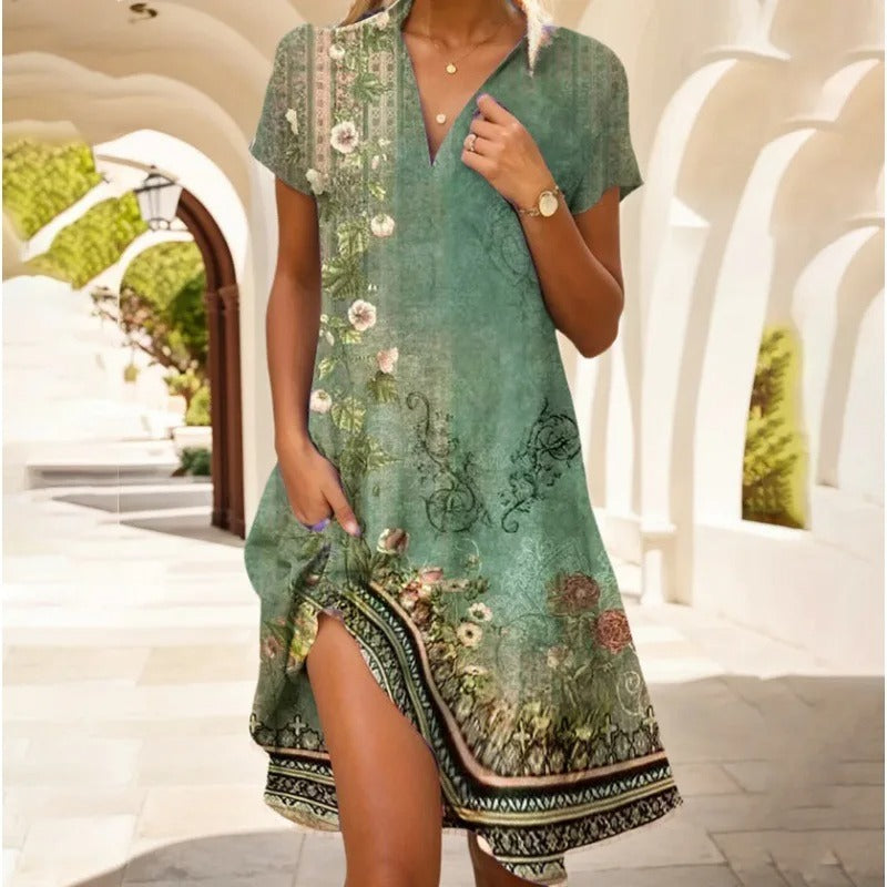 Dames Zomerjurk V-hals Boho-Inspirert 2