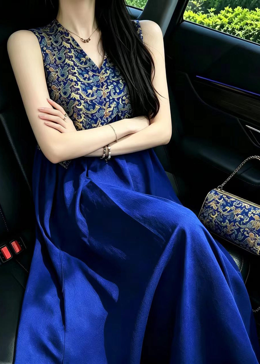 Dameskjole Ermeløs V-hals Jacquard Patchwork 2