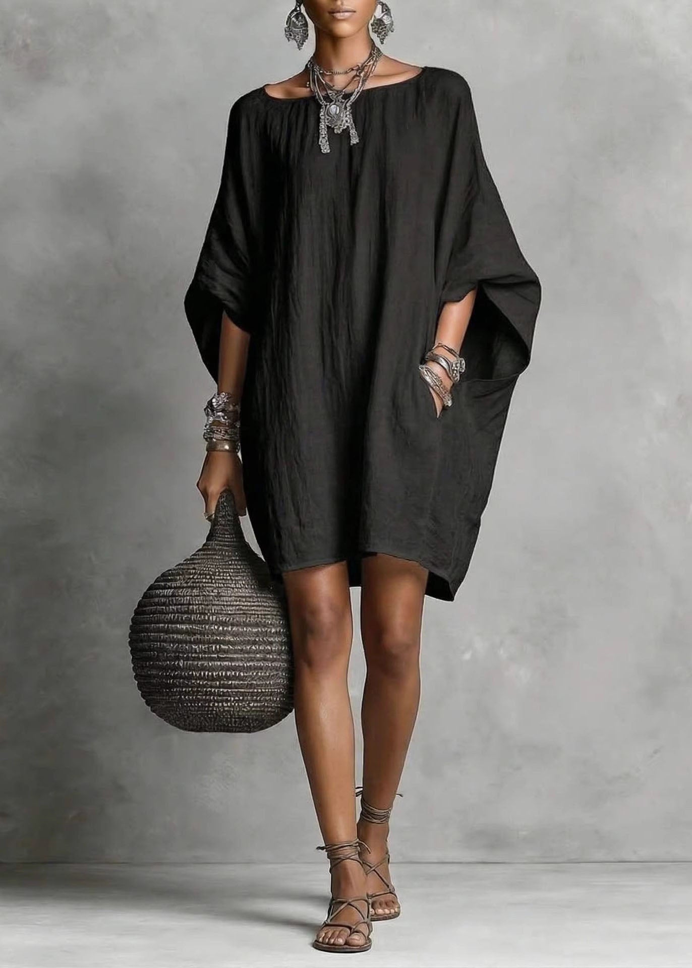 Dameskjole Midilengde Oversized Batwing Erme 1