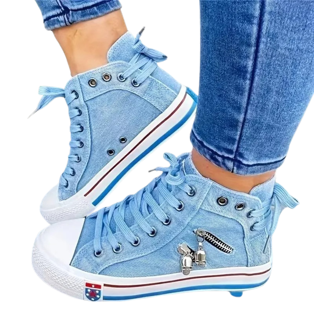 Damesneakers i denimstil med høye topper 0