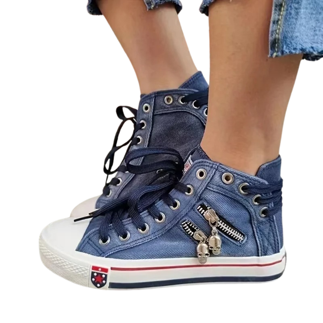 Damesneakers i denimstil med høye topper 1