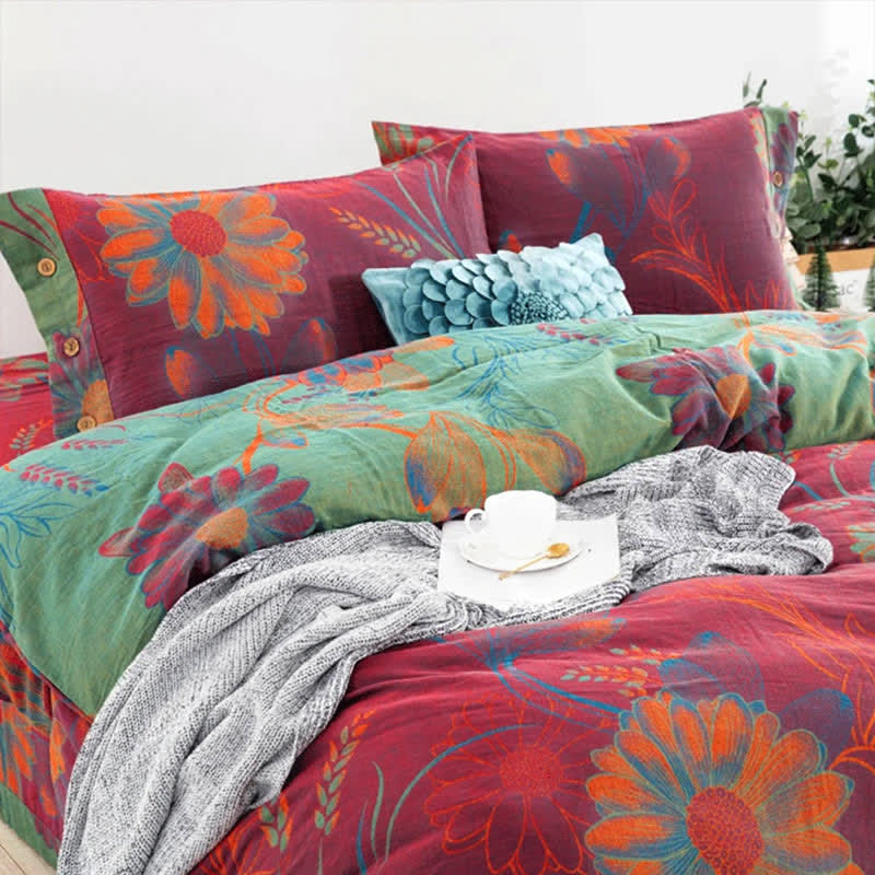 Dynetrekk Blomstertrykk Reversibel Bohemsk Stil 1