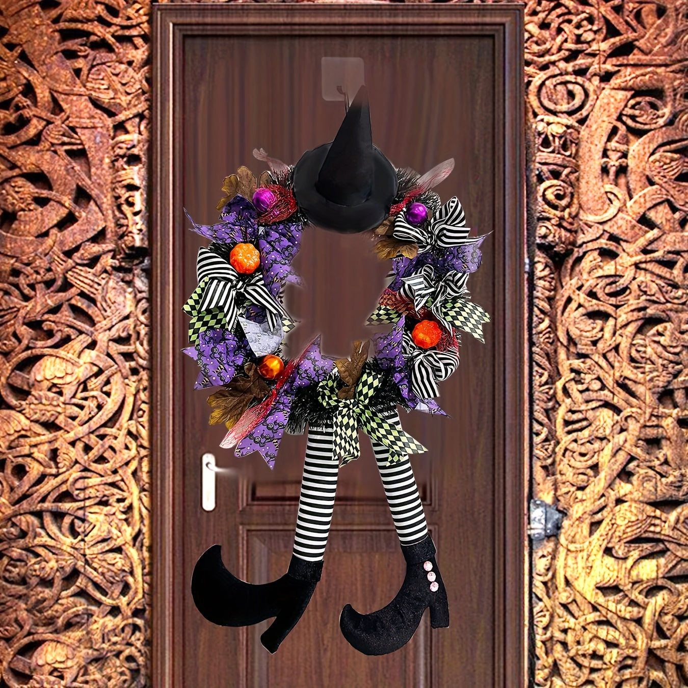 Halloween Dørkrans med Heksebein og Gresskar 1