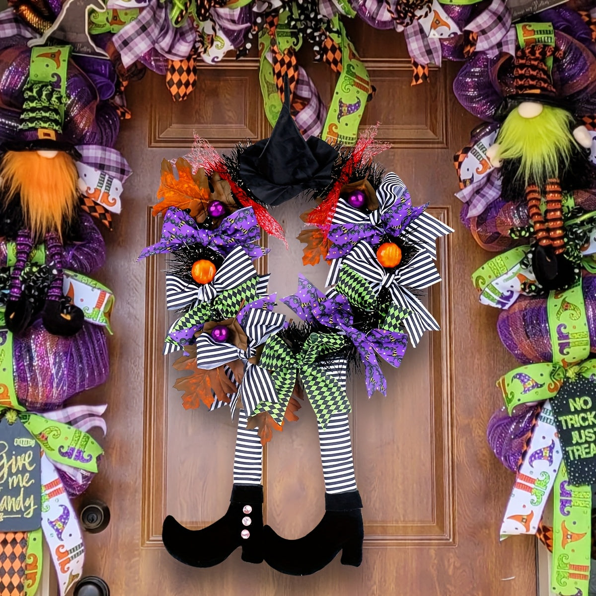 Halloween Dørkrans med Heksebein og Gresskar 2