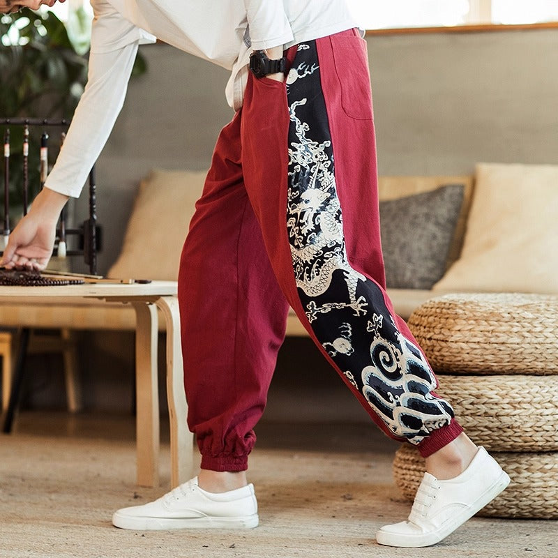 Herre Bukser med Japansk Dragekunst Avslappet Stil 7