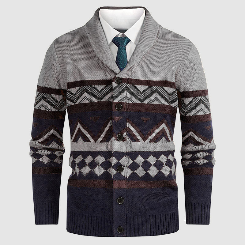Herre Cardigan med Geometrisk Mønster 3