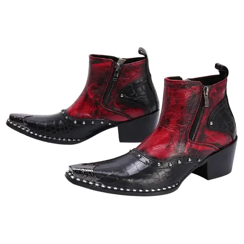 Herre Cowboy Boots Lav Lær Håndlaget Design med Metallnitter 2