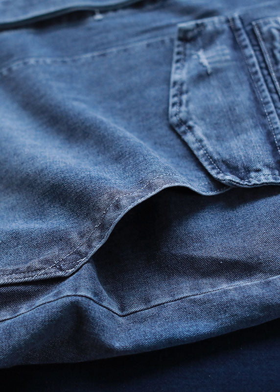 Herre Denim Trenchcoat med Knapp og Lommer 4