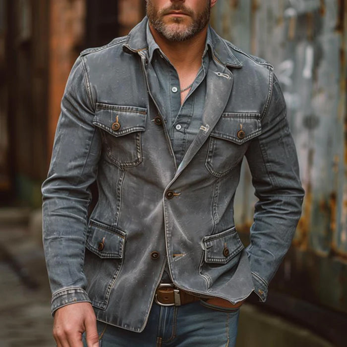 Herre Denimjakke Klassisk Design med Vintage Vasket Finish 1