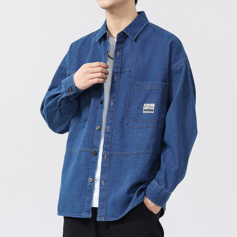 Herre Denimskjorte Overdimensjonert Stil 1