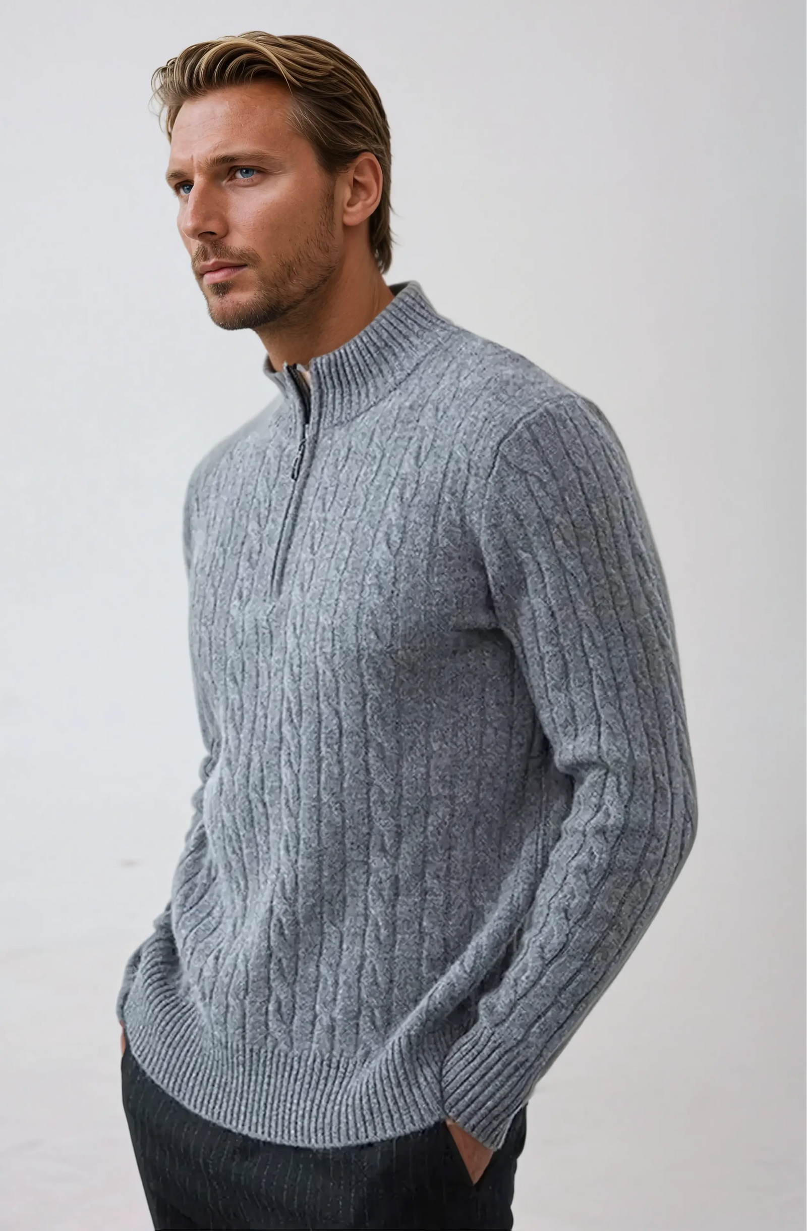 Herre Genser Half Zip Kabelstrikket Stilig Komfortabel 2