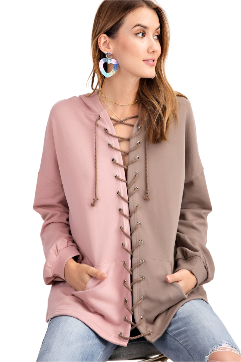 Herre Hoodie Fargeblokk Terry Strikket Mocha 0
