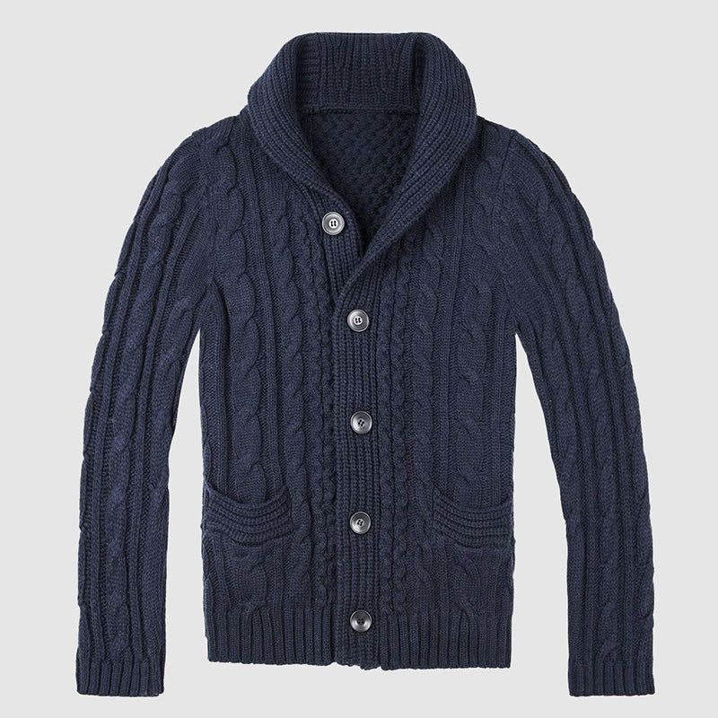 Herre Kabelstrikket Cardigan med Sjalkrage 3
