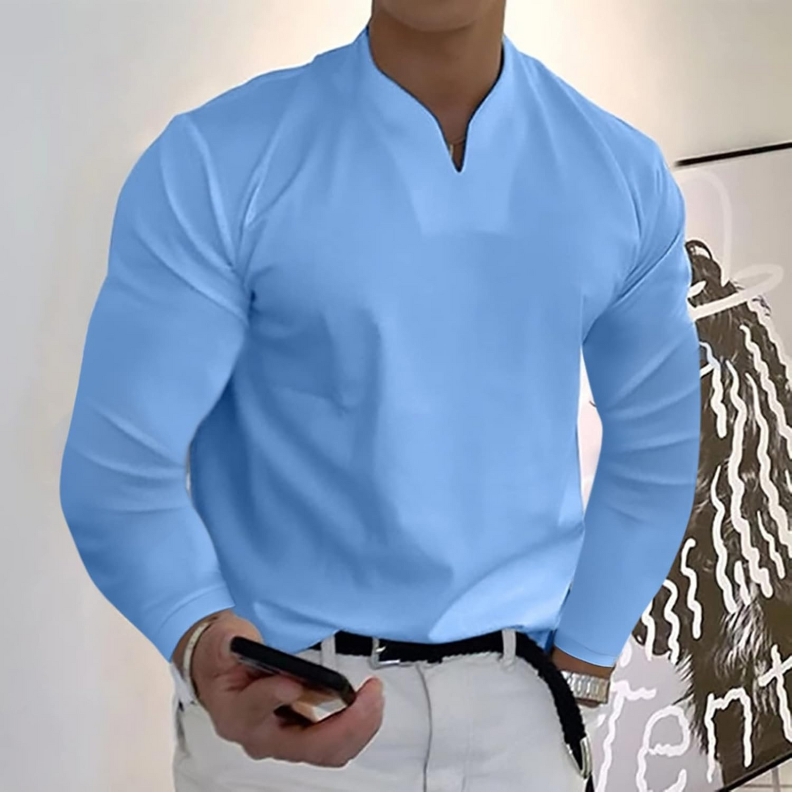 Herre Langermet Polo V-hals Stil 4