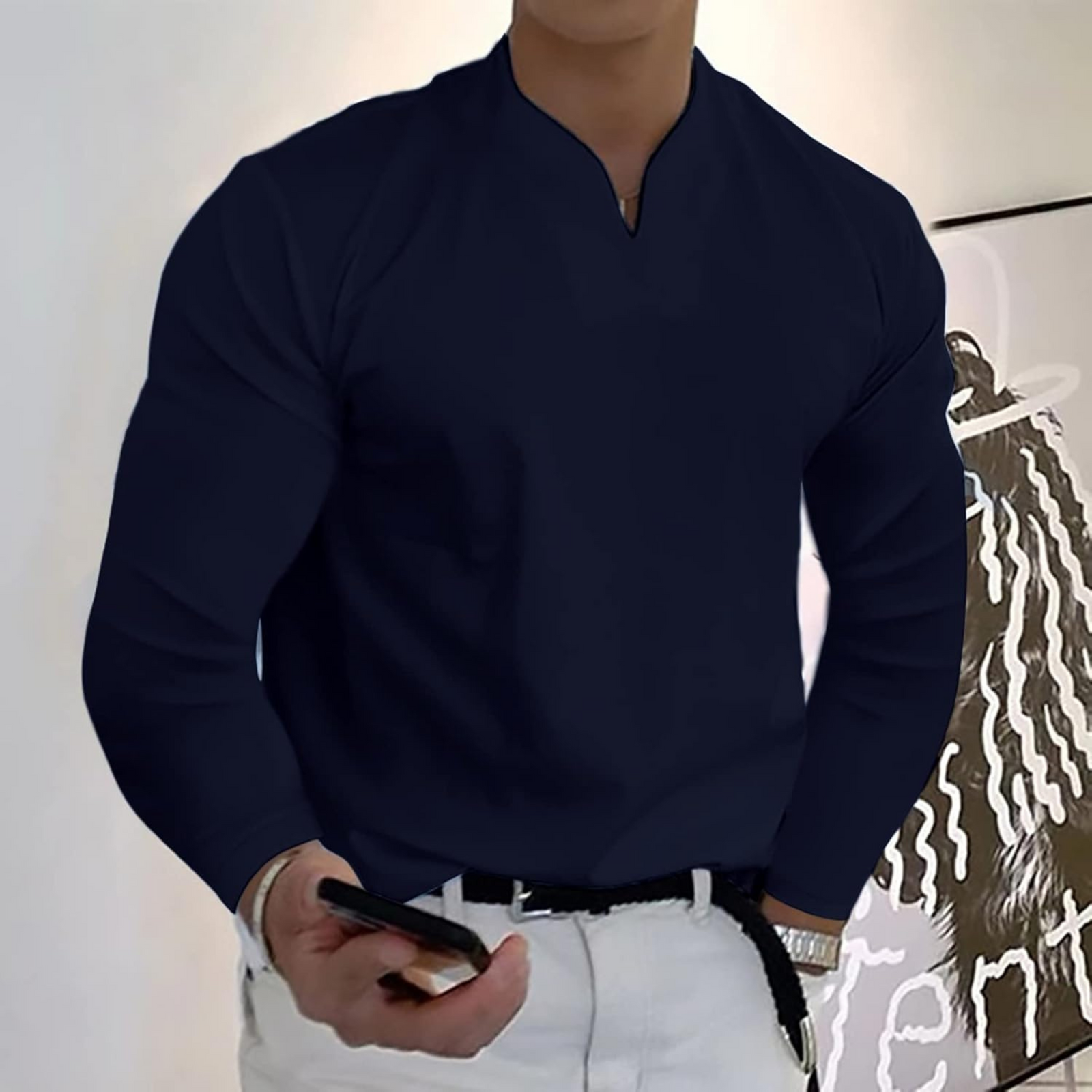 Herre Langermet Polo V-hals Stil 9