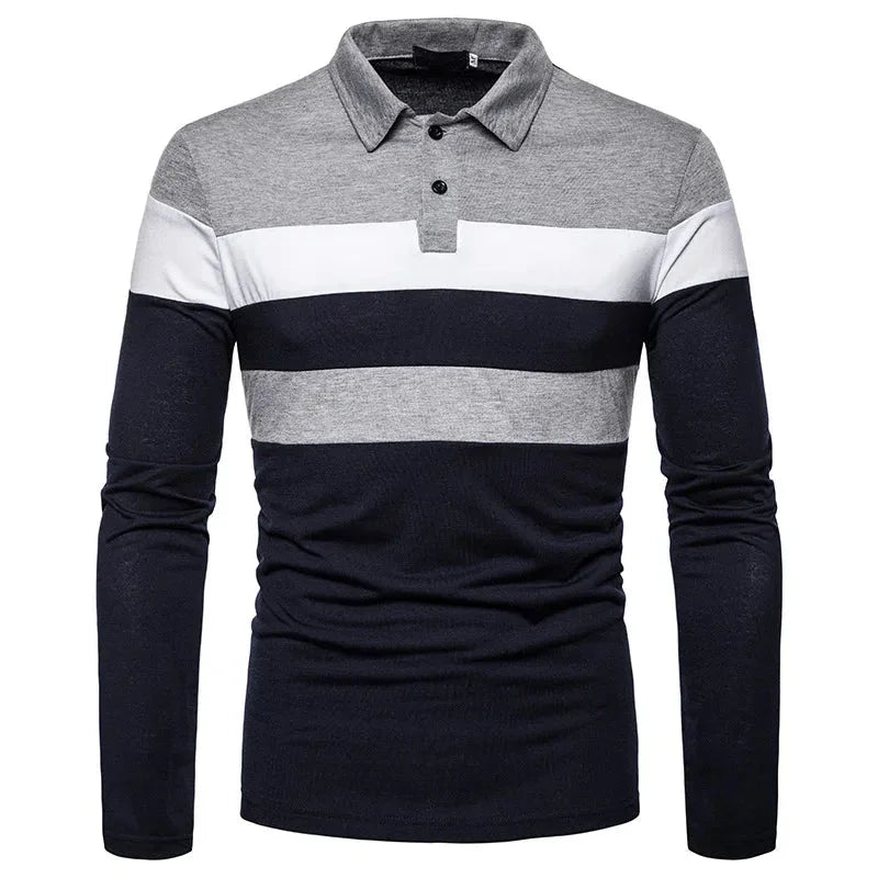 Herre Langermet Poloskjorte Stripete Design 10