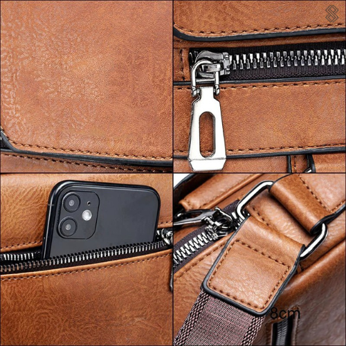 Herre Laptopveske Multifunksjonell PU Lær Skulderveske 3