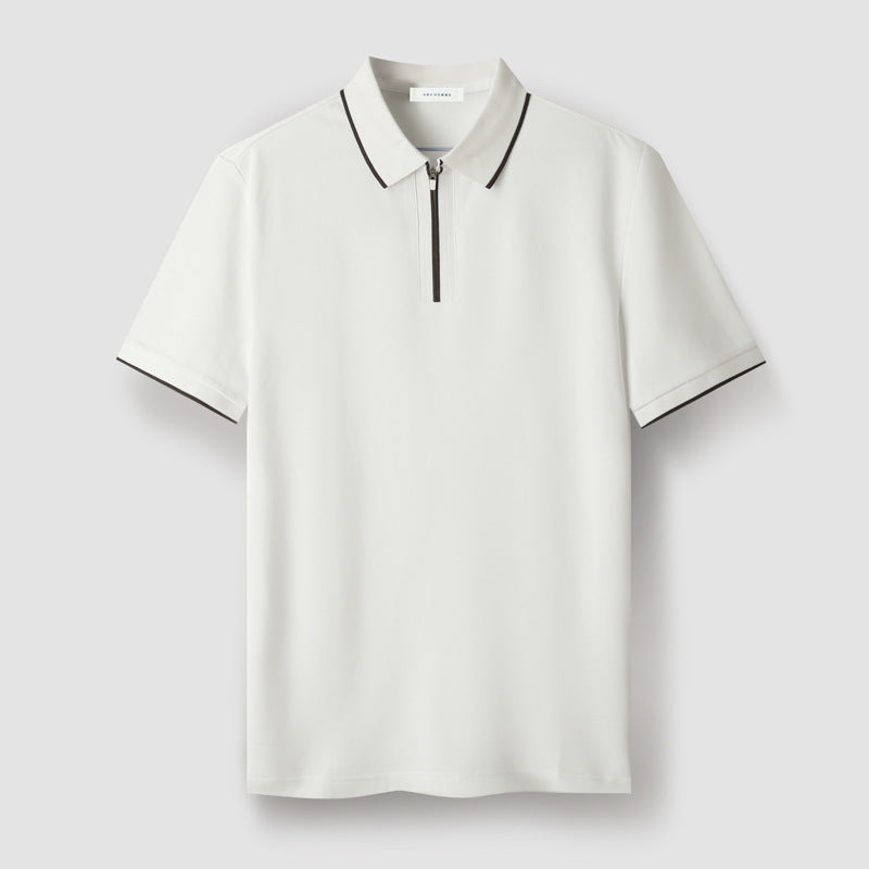 Herre Polo med Glidelås og Hvitkantede Detaljer 2