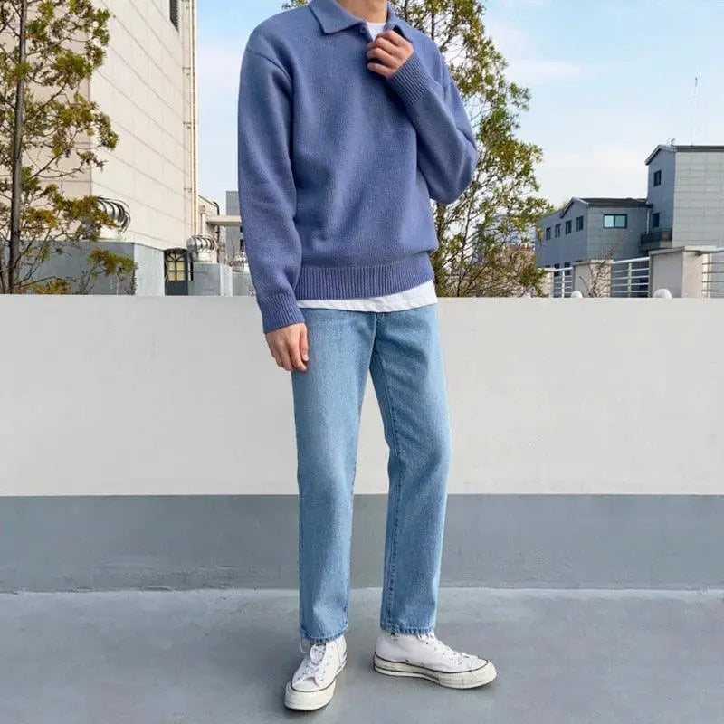 Herre Polo med Knapper Klassisk Stil 4